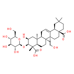 ChemSpider 2D Image | (2beta,3beta,8alpha,10alpha,18alpha)-3-(beta-D-Glucopyranosyloxy)-2,27-dihydroxyolean-12-ene-23,28-dioic acid | C36H56O12