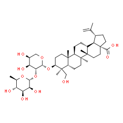 ChemSpider 2D Image | (3beta,5beta,8alpha,14beta,17alpha)-3-{[2-O-(6-Deoxy-alpha-D-mannopyranosyl)-beta-L-arabinopyranosyl]oxy}-24-hydroxylup-20(29)-en-28-oic acid | C41H66O12