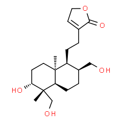 ChemSpider 2D Image | 3-{2-[(1S,2S,4aR,5R,6R,8aS)-6-Hydroxy-2,5-bis(hydroxymethyl)-5,8a-dimethyldecahydro-1-naphthalenyl]ethyl}-2(5H)-furanone | C20H32O5