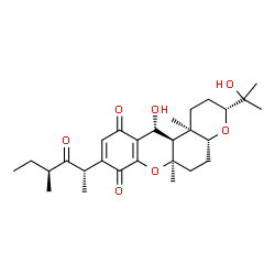 ChemSpider 2D Image | (3R,4aR,6aR,12R,12aR,12bR)-12-Hydroxy-3-(2-hydroxy-2-propanyl)-6a,12b-dimethyl-9-[(2S,4S)-4-methyl-3-oxo-2-hexanyl]-1,2,3,4a,5,6,6a,12,12a,12b-decahydropyrano[3,2-a]xanthene-8,11-dione | C28H40O7