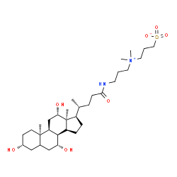 ChemSpider 2D Image | 3-[Dimethyl(3-{[(3alpha,7alpha,8alpha,10alpha,12alpha,13alpha)-3,7,12-trihydroxy-24-oxocholan-24-yl]amino}propyl)ammonio]-1-propanesulfonate | C32H58N2O7S