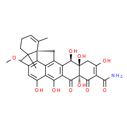 ChemSpider 2D Image | (1S,7a'S,11a'R,12'R)-5',6',7a',10',11a',12'-Hexahydroxy-3'-methoxy-2,6,6-trimethyl-7',8'-dioxo-7',7a',8',11',11a',12'-hexahydro-1'H-spiro[cyclohex-2-ene-1,2'-cyclopenta[de]tetracene]-9'-carboxamide | C30H31NO10