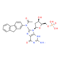 ChemSpider 2D Image | 8-[Acetyl(9H-fluoren-2-yl)amino]-2-amino-9-(2-deoxy-5-O-phosphono-beta-D-threo-pentofuranosyl)-3,9-dihydro-6H-purin-6-one | C25H25N6O8P