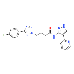 ChemSpider 2D Image | 4-[5-(4-Fluorophenyl)-2H-tetrazol-2-yl]-N-[4-(2-pyridinyl)-1H-pyrazol-3-yl]butanamide | C19H17FN8O