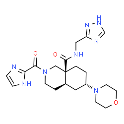 ChemSpider 2D Image | (4aR,6S,8aS)-2-(1H-Imidazol-2-ylcarbonyl)-6-(4-morpholinyl)-N-(1H-1,2,4-triazol-3-ylmethyl)octahydro-8a(1H)-isoquinolinecarboxamide | C21H30N8O3