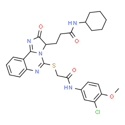 ChemSpider 2D Image | 3-[5-({2-[(3-Chloro-4-methoxyphenyl)amino]-2-oxoethyl}sulfanyl)-2-oxo-2,3-dihydroimidazo[1,2-c]quinazolin-3-yl]-N-cyclohexylpropanamide | C28H30ClN5O4S
