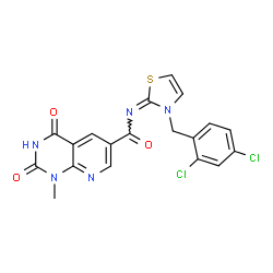 ChemSpider 2D Image | N-[(2E)-3-(2,4-Dichlorobenzyl)-1,3-thiazol-2(3H)-ylidene]-1-methyl-2,4-dioxo-1,2,3,4-tetrahydropyrido[2,3-d]pyrimidine-6-carboxamide | C19H13Cl2N5O3S