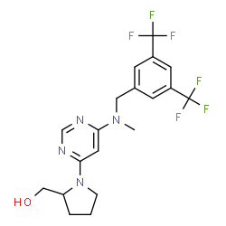 ChemSpider 2D Image | [1-(6-{[3,5-Bis(trifluoromethyl)benzyl](methyl)amino}-4-pyrimidinyl)-2-pyrrolidinyl]methanol | C19H20F6N4O