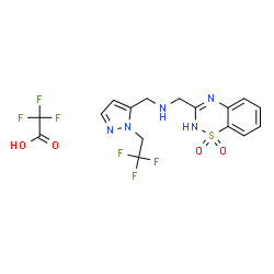 ChemSpider 2D Image | 1-(1,1-Dioxido-2H-1,2,4-benzothiadiazin-3-yl)-N-{[1-(2,2,2-trifluoroethyl)-1H-pyrazol-5-yl]methyl}methanamine trifluoroacetate (1:1) | C16H15F6N5O4S