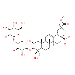 ChemSpider 2D Image | (2beta,3beta,5xi,9xi)-3-{[4-O-(beta-D-Glucopyranosyl)-beta-D-xylopyranosyl]oxy}-2,23-dihydroxy-30-methoxy-30-oxoolean-12-en-28-oic acid | C42H66O16