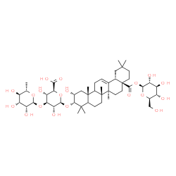 ChemSpider 2D Image | 1-O-[(2alpha,3alpha,5xi,9xi)-3-{[3-O-(6-Deoxy-alpha-L-mannopyranosyl)-beta-D-glucopyranuronosyl]oxy}-2-hydroxy-28-oxoolean-12-en-28-yl]-beta-D-glucopyranose | C48H76O19