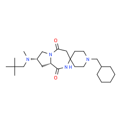 ChemSpider 2D Image | (8'S,9a'S)-1-(Cyclohexylmethyl)-8'-[(2,2-dimethylpropyl)(methyl)amino]tetrahydrospiro[piperidine-4,3'-pyrrolo[1,2-a][1,4]diazepine]-1',5'(2'H,4'H)-dione | C25H44N4O2