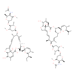 ChemSpider 2D Image | (1'R,2S,4'S,5S,6R,8'R,10'E,12'S,13'S,14'E,16'E,20'R,21'R,24'S)-21',24'-Dihydroxy-6-isopropyl-5,11',13',22'-tetramethyl-2'-oxo-5,6-dihydrospiro[pyran-2,6'-[3,7,19]trioxatetracyclo[15.6.1.1~4,8~.0~20,24
~]pentacosa[10,14,16,22]tetraen]-12'-yl 4-O-(4-acetamido-2,4,6-trideoxy-3-O-methyl-alpha-L-lyxo-hexopyranosyl)-2,6-dideoxy-3-O-methyl-alpha-L-arabino-hexopyranoside - (1'R,2S,4'S,5S,6R,8'R,12'S,13'S,2
0'R,21'R,24'S)-6-[(2S)-2-butanyl]-21',24'-dihydroxy-5,11',13',22'-tetramethyl-2'-oxo-5,6-dihydrospiro[pyran-2,6'-[3,7,19]trioxatetracyclo[15.6.1.1~4,8~.0~20,24~]pentacosa[10,14,16,22]tetraen]-12'-yl 4
-O-(4-acetamido-2,4,6-trideoxy-3-O-methyl-alpha-L-lyxo-hexopyranosyl)-2,6-dideoxy-3-O-methyl-alpha-L-arabino-hexopyranoside (1:1) | C99H148N2O28