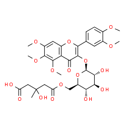 ChemSpider 2D Image | 2-(3,4-Dimethoxyphenyl)-5,6,7-trimethoxy-4-oxo-4H-chromen-3-yl 6-O-(4-carboxy-3-hydroxy-3-methylbutanoyl)-beta-D-glucopyranoside | C32H38O17