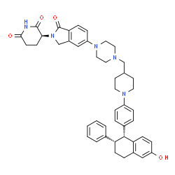 ChemSpider 2D Image | (3S)-3-(5-{4-[(1-{4-[(1R,2S)-6-Hydroxy-2-phenyl-1,2,3,4-tetrahydro-1-naphthalenyl]phenyl}-4-piperidinyl)methyl]-1-piperazinyl}-1-oxo-1,3-dihydro-2H-isoindol-2-yl)-2,6-piperidinedione | C45H49N5O4