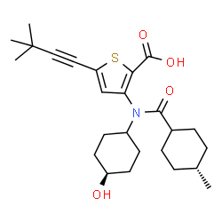 ChemSpider 2D Image | 5-(3,3-Dimethyl-1-butyn-1-yl)-3-{(4-hydroxycyclohexyl)[(4-methylcyclohexyl)carbonyl]amino}-2-thiophenecarboxylic acid | C25H35NO4S