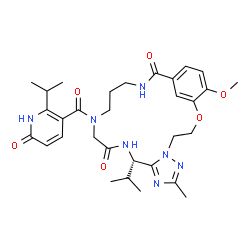 ChemSpider 2D Image | (10S)-10-Isopropyl-14-[(2-isopropyl-6-oxo-1,6-dihydro-3-pyridinyl)carbonyl]-23-methoxy-7-methyl-2-oxa-5,6,8,11,14,18-hexaazatricyclo[18.3.1.0~5,9~]tetracosa-1(24),6,8,20,22-pentaene-12,19-dione | C31H41N7O6
