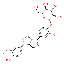 ChemSpider 2D Image | 4-[(1S,3aS,4R,6aR)-4-(4-Hydroxy-3-methoxyphenyl)tetrahydro-1H,3H-furo[3,4-c]furan-1-yl]-2-methoxyphenyl beta-D-glucopyranoside | C26H32O11