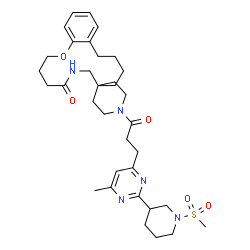 ChemSpider 2D Image | 1'-(3-{6-Methyl-2-[1-(methylsulfonyl)-3-piperidinyl]-4-pyrimidinyl}propanoyl)-3,4,6,7,9,10,11,12-octahydrospiro[1,6-benzoxazacyclotetradecine-8,4'-piperidin]-5(2H)-one | C34H49N5O5S