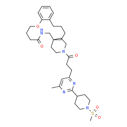 ChemSpider 2D Image | 1'-(3-{6-Methyl-2-[1-(methylsulfonyl)-4-piperidinyl]-4-pyrimidinyl}propanoyl)-3,4,6,7,9,10,11,12-octahydrospiro[1,6-benzoxazacyclotetradecine-8,4'-piperidin]-5(2H)-one | C34H49N5O5S
