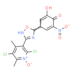 ChemSpider 2D Image | (4Z)-4-[3-(2,5-Dichloro-4,6-dimethyl-1-oxido-3-pyridinyl)-1,2,4-oxadiazol-5(2H)-ylidene]-2-hydroxy-6-nitro-2,5-cyclohexadien-1-one | C15H10Cl2N4O6