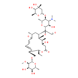 ChemSpider 2D Image | [(2R,3R,6E,9R,11R,12S,13S,14R)-12-{[3,6-Dideoxy-4-O-(2,6-dideoxy-3-C-methyl-alpha-L-ribo-hexopyranosyl)-3-(dimethylamino)-beta-D-glucopyranosyl]oxy}-2-ethyl-14-hydroxy-5,9,13-trimethyl-8,16-dioxo-11-(
2-oxoethyl)oxacyclohexadeca-4,6-dien-3-yl]methyl 6-deoxy-2-O-methyl-beta-D-allopyranoside | C45H75NO17