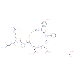 ChemSpider 2D Image | 1-{[(4R,7R,10R,13R,16R)-7-(2-Amino-2-oxoethyl)-10-(3-amino-3-oxopropyl)-13-benzyl-16-(4-hydroxybenzyl)-6,9,12,15,18-pentaoxo-1,2-dithia-5,8,11,14,17-pentaazacycloicosan-4-yl]carbonyl}-D-prolyl-N~5~-(d
iaminomethylene)-L-ornithylglycinamide acetate (1:1) | C48H68N14O14S2