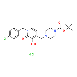 ChemSpider 2D Image | 2-Methyl-2-propanyl 4-{[1-(4-chlorobenzyl)-3-hydroxy-2-oxo-1,2-dihydro-4-pyridinyl]methyl}-1-piperazinecarboxylate hydrochloride (1:1) | C22H29Cl2N3O4