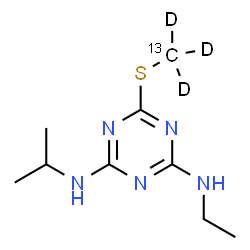 ChemSpider 2D Image | N-Ethyl-N'-isopropyl-6-[(~13~C,~2~H_3_)methylsulfanyl]-1,3,5-triazine-2,4-diamine | C813CH14D3N5S