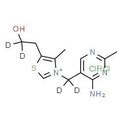ChemSpider 2D Image | 3-[(4-Amino-2-methyl-5-pyrimidinyl)(~2~H_2_)methyl]-5-[2-hydroxy(2,2-~2~H_2_)ethyl]-4-methyl-1,3-thiazol-3-ium chloride hydrochloride (1:1:1) | C12H14D4Cl2N4OS