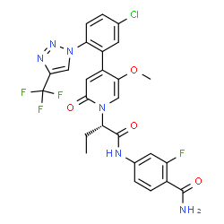 ChemSpider 2D Image | 4-({(2S)-2-[4-{5-Chloro-2-[4-(trifluoromethyl)-1H-1,2,3-triazol-1-yl]phenyl}-5-methoxy-2-oxo-1(2H)-pyridinyl]butanoyl}amino)-2-fluorobenzamide | C26H21ClF4N6O4