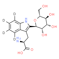 ChemSpider 2D Image | (2S)-2-Amino-3-{2-[(2R,3S,4R,5S,6R)-3,4,5-trihydroxy-6-(hydroxymethyl)tetrahydro-2H-pyran-2-yl](4,5,6,7-~2~H_4_)-1H-indol-3-yl}propanoic acid (non-preferred name) | C17H18D4N2O7