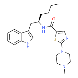 ChemSpider 2D Image | N-[(2R)-1-(1H-Indol-3-yl)-2-hexanyl]-2-(4-methyl-1-piperazinyl)-1,3-thiazole-5-carboxamide | C23H31N5OS