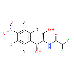 ChemSpider 2D Image | 2,2-Dichloro-N-{(1R,2R)-1,3-dihydroxy-1-[4-nitro(~2~H_4_)phenyl]-2-propanyl}acetamide | C11H8D4Cl2N2O5