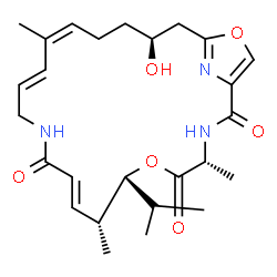 ChemSpider 2D Image | (4R,7R,8R,9E,14E,16Z,20S)-20-Hydroxy-7-isopropyl-4,8,16-trimethyl-6,23-dioxa-3,12,25-triazabicyclo[20.2.1]pentacosa-1(24),9,14,16,22(25)-pentaene-2,5,11-trione | C26H37N3O6