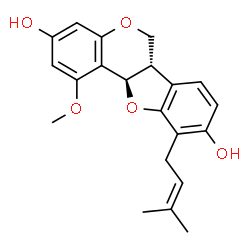 ChemSpider 2D Image | (6aS,11aR)-1-Methoxy-10-(3-methyl-2-buten-1-yl)-6a,11a-dihydro-6H-[1]benzofuro[3,2-c]chromene-3,9-diol | C21H22O5