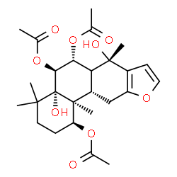 ChemSpider 2D Image | (1S,4aS,5S,6R,7S,11aS,11bS)-4a,7-Dihydroxy-4,4,7,11b-tetramethyl-1,2,3,4,4a,5,6,6a,7,11,11a,11b-dodecahydrophenanthro[3,2-b]furan-1,5,6-triyl triacetate | C26H36O9