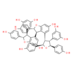 ChemSpider 2D Image | (2R,2'S,3R,3'S)-3'-(3,5-Dihydroxyphenyl)-4-[(2R,3S,4R,5S)-4-(3,5-dihydroxyphenyl)-2,5-bis(4-hydroxyphenyl)tetrahydro-3-furanyl]-2,2'-bis(4-hydroxyphenyl)-2,2',3,3'-tetrahydro-3,4'-bi-1-benzofuran-6,6'
-diol | C56H44O13