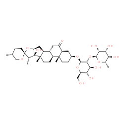 ChemSpider 2D Image | (3beta,5alpha,17beta,25R)-17-Hydroxy-6-oxospirostan-3-yl 2-O-(6-deoxy-alpha-L-mannopyranosyl)-beta-D-glucopyranoside | C39H62O14