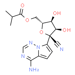ChemSpider 2D Image | [(2R,3S,4R,5R)-5-(4-Aminopyrrolo[2,1-f][1,2,4]triazin-7-yl)-5-cyano-3,4-dihydroxytetrahydro-2-furanyl]methyl 2-methylpropanoate (non-preferred name) | C16H19N5O5