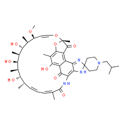 ChemSpider 2D Image | (7S,11S,12R,13S,14R,15R,16R,17S,18S,19Z,21Z)-2,13,15,17-Tetrahydroxy-1'-isobutyl-11-methoxy-3,7,12,14,16,18,22-heptamethyl-6H,23H,32H-spiro[8,33-dioxa-24,27,29-triazapentacyclo[23.6.1.1~4,7~.0~5,31~.0
~26,30~]tritriaconta-1(31),2,4,9,19,21,25,29-octaene-28,4'-piperidine]-6,23,32-trione | C44H60N4O10