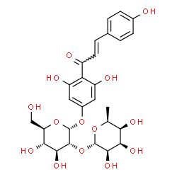 ChemSpider 2D Image | 3,5-Dihydroxy-4-[(2E)-3-(4-hydroxyphenyl)-2-propenoyl]phenyl 2-O-(6-deoxy-alpha-L-talopyranosyl)-alpha-D-glucopyranoside | C27H32O14