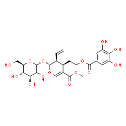 ChemSpider 2D Image | Methyl (2R,3S,4R)-2-(alpha-D-allopyranosyloxy)-4-{2-[(3,4,5-trihydroxybenzoyl)oxy]ethyl}-3-vinyl-3,4-dihydro-2H-pyran-5-carboxylate | C24H30O14