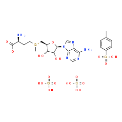 ChemSpider 2D Image | (2S)-2-amino-4-[[(2S,3S,5R)-5-(6-aminopurin-9-yl)-3,4-dihydroxy-tetrahydrofuran-2-yl]methyl-methyl-sulfonio]butanoate;4-methylbenzenesulfonic acid;sulfuric acid | C22H34N6O16S4