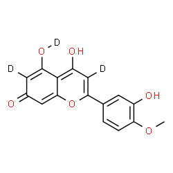 ChemSpider 2D Image | 4-Hydroxy-5-(~2~H)hydroxy-2-(3-hydroxy-4-methoxyphenyl)(3,6-~2~H_2_)-7H-chromen-7-one | C16H9D3O6