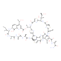 ChemSpider 2D Image | N-{3-[(3-Amino-3-oxo-1-propen-2-yl)amino]-3-oxo-1-propen-2-yl}-2-[(1R,8S,11E,15S,18S,25S,26R,35R,37S,46S,53S,59S)-37-[(2S)-2-butanyl]-18-[(2R,3R)-2,3-dihydroxy-2-butanyl]-11-ethylidene-59-hydroxy-8-[(
1R)-1-hydroxyethyl]-31-[(1S)-1-hydroxyethyl]-26,40,46-trimethyl-43-methylene-6,9,16,23,28,38,41,44,47-nonaoxo-27-oxa-3,13,20,56-tetrathia-7,10,17,24,36,39,42,45,48,52,58,61,62,63,64-pentadecaazanonacy
clo[23.23.9.3~29,35~.1~2,5~.1~12,15~.1~19,22~.1~54,57~.0~1,53~.0~32,60~]tetrahexaconta-2(64),4,12(63),19(62),21,29,31,33,51,54,57,60-dodecaen-51-yl]-1,3-thiazole-4-carboxamide | C72H85N19O18S5