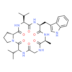 ChemSpider 2D Image | Cyclo(L-alanylglycyl-D-valyl-D-prolyl-L-valyl-L-tryptophyl) | C31H43N7O6
