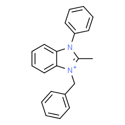 ChemSpider 2D Image | 3-Benzyl-2-methyl-1-phenyl-1H-3,1-benzimidazol-3-ium | C21H19N2