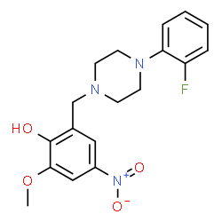 ChemSpider 2D Image | 2-{[4-(2-Fluorophenyl)-1-piperazinyl]methyl}-6-methoxy-4-nitrophenol | C18H20FN3O4