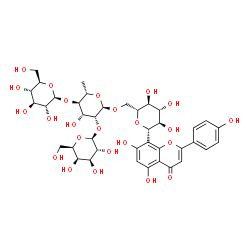 ChemSpider 2D Image | beta-D-Galactopyranosyl-(1->2)-[beta-D-glucopyranosyl-(1->4)]-6-deoxy-alpha-L-mannopyranosyl-(1->6)-(1S)-1,5-anhydro-1-[5,7-dihydroxy-2-(4-hydroxyphenyl)-4-oxo-4H-chromen-8-yl]-D-glucitol | C39H50O24